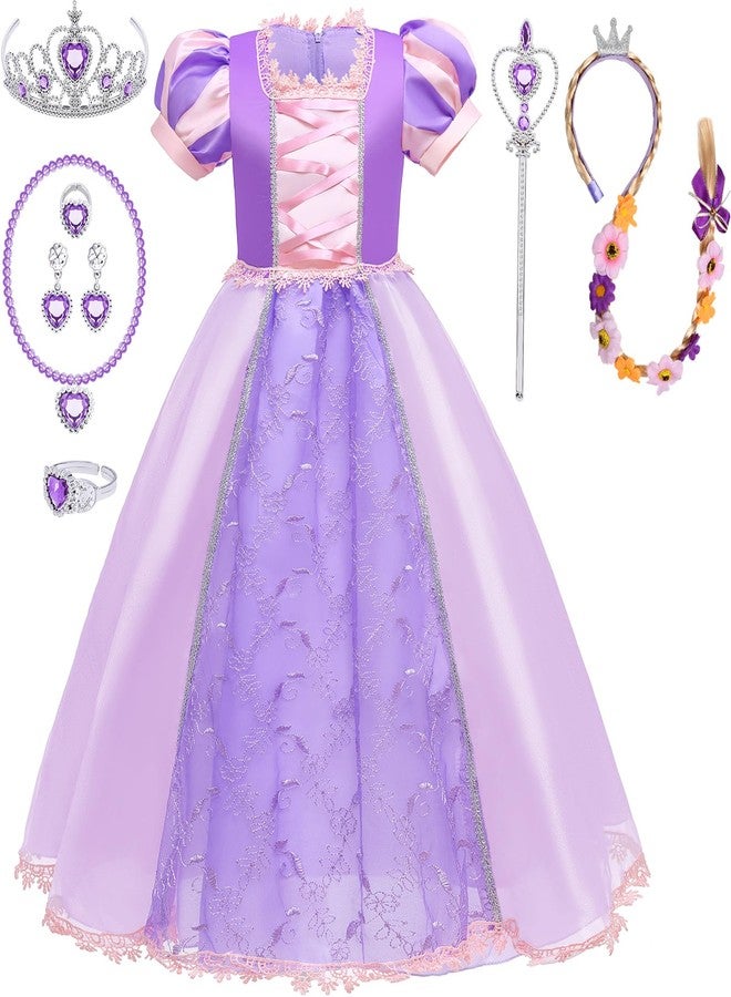 G.C Girls Princess Dress Costume with Wig Toddler Princess Dress Up Clothes Kids Crown Wand Halloween Cosplay Birthday Gifts - Image 1